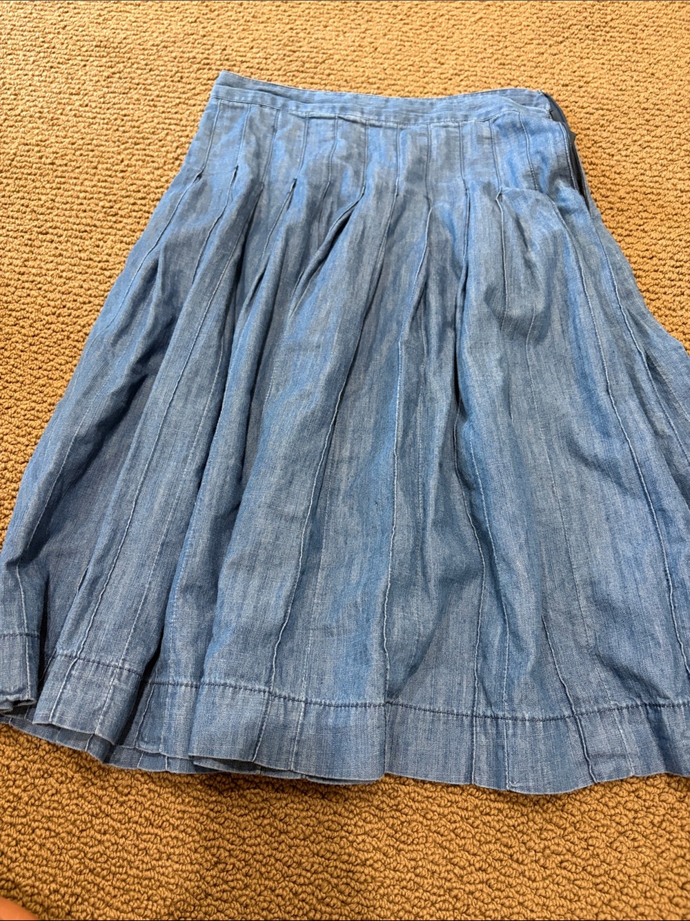 J.Crew Pleated Chambray Midi Skirt - Blue